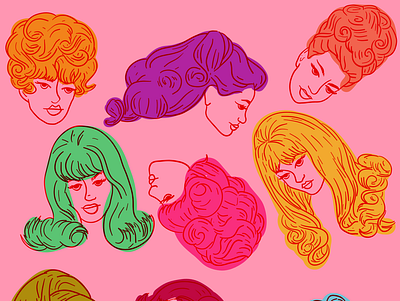 Just some fancy femmes with colorful hair design graphic design ill illustration vector