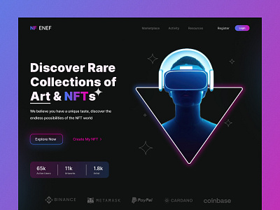 NFT Marketplace Header clean crypto cryptocurrency gradient header hero section landingpage marketplace nft nft header nft website nftweb ui uiux ux web design webdesign