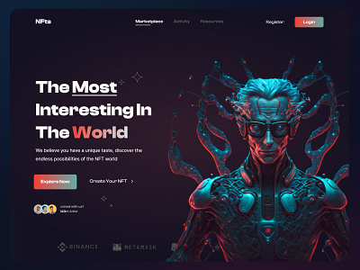 NFT Marketplace Hero Header ai design design gradient header hero hero section nft nft header nft marketplace nft website ui uiux web web header webdesign website