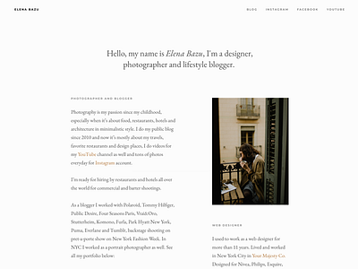 Elena Bazu New Site about minimal portfolio typo web