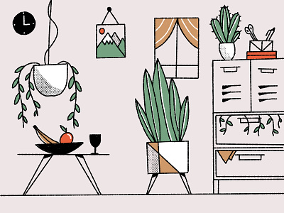 Living Room with Plants adobe color fresco illustration plants room