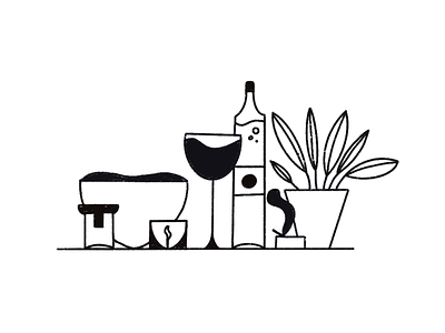 Friday Night blackandwhite hand drawn illustration line plants procreate wine