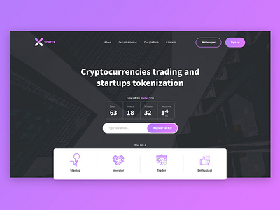 Vortex - Cryptocurrency Platform app branding clean cryptocurrency design exchange ico landing logo platform startup ui ux vortex web website