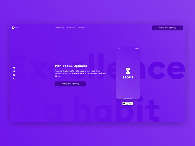 Seque app landing page concept focus productivity hero product website product landing page landing uiux uxui ui ux app design app