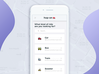 hop-on App UI/UX Design app iphone minimalistic transport travel ui ux white
