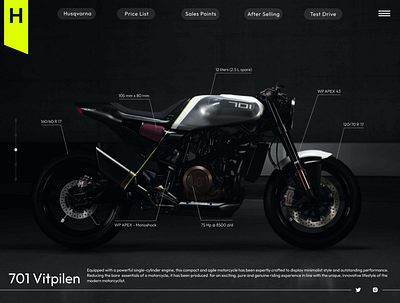 Husqvarna 701 Vitpilen app branding design graphic design illustration logo typography ui ux vector