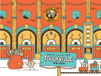 EBB Jollyville Cup #1 bagels christmas coffee illustration lights presents wood