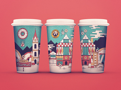 EBB Jollyville Cup #2 bagels christmas coffee illustration lights mountains presents