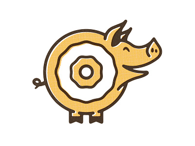 Bagel Pig bacon bagel half tone illustration pig