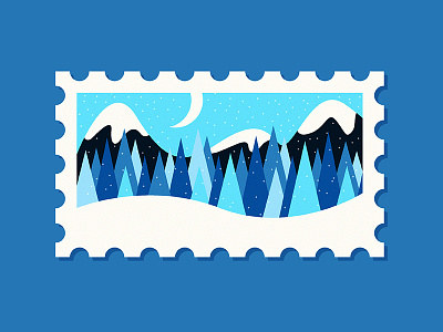 Stamp Pt.1 Winter mountains night stamp trees winter