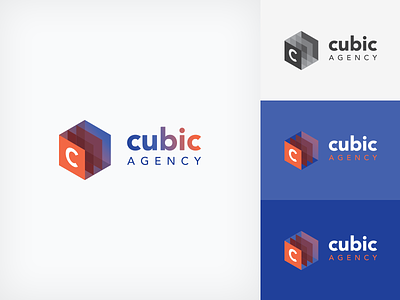 Cubic Agency Logo Variations blue branding colorful contrast cube cubic icon logo mark monochrome variations