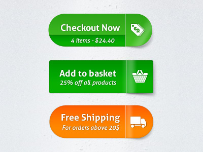 E-Commerce Buttons buttons buy commerce design e commerce green modern new orange pack ui user