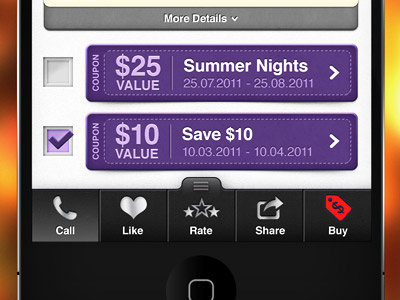 Mobile App Navigation & Coupons app buy ios iphone menu mobile navigation purple save screen select share