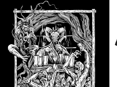 Baphomet Bar in Hell - Illustration for T-Shirt or Merchandise