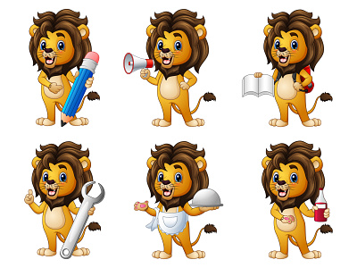Cute lion activities design graphic design icon illustration vector