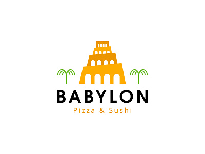 Babylon logo / tower logo babylon green orange palm tower yellow