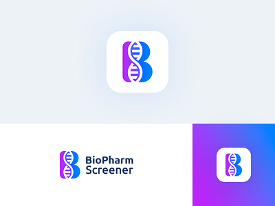 DNA + B mark logo for biotech startup app b blue dna gradient icon icon app letter logo mark