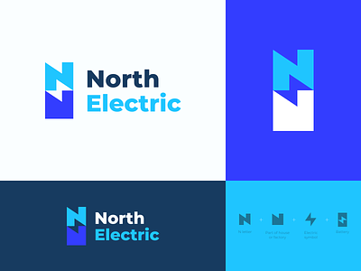 North Electric Logo Concept blue brand branding clean design digital electric factory logo house logo icon letter logo logo design mark n letter n logo north simple typography vector