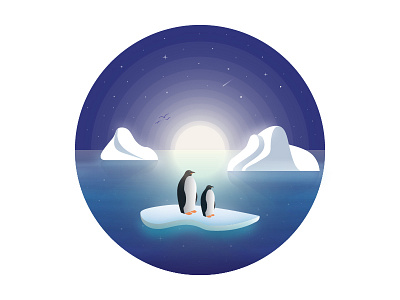 Penguins iceberg illustration ocean penguins sun