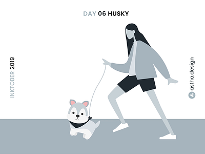 Inktober Day 06 Husky adobe xd animation art baby blackandwhite design dog humans husky illustration illustration art illustrations ink inking inktober inktober2019 pets typography vector