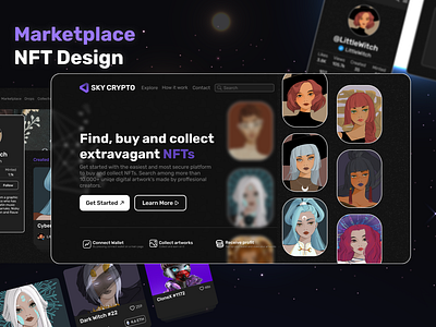 NFTs Marketplace Landing Page art blockchain crypto design figma landing page nft ui