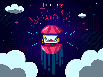 Hello Dribbble! blue debuts draw drawing first hello illustration pink shot