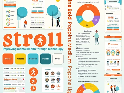 Stroll- Improving mental health through technology app branding case study design product design responsive ui ux wellness