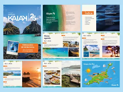 Kaiak | 25 years travel guide beach book branding brasil brazil design editorial fernando de noronha graphic design guide illustration kaiak natura print travel