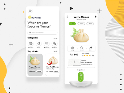 Momos App 3d adobexd application branding design foodapp neuromorphism photoshop