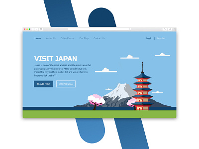 Simple Landing Page #4 - Japan Travelling flat fuji illustration japan landing page minimalist mountain simple temple ui ux web design