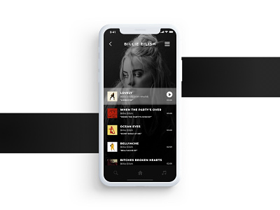 Simple Music App - Artist Page app billie eilish black clean clean ui design ios minimalist modern music music app music ui simple ui user interface ux