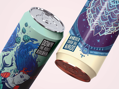 Down The Road "Undine & Dream Time" art direction beer beer art beer can beer label branding cans identity illustration