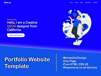 Minimalist Blue and Orange Website Template (HTML,CSS,JS) blue design minimalist template theme ui webpage website