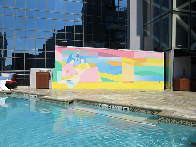 poolside beach fun beach colorful hotel mural ocean painting pool