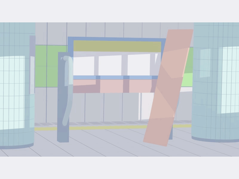 marginally drunk businessman abstract animation illustration motion subway train platform