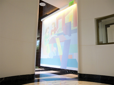 Waldorf Astoria Beverly Hills mural figure flat color lunch luncheon mural painting pastel perspective shadow