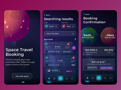 Space travel app UI design