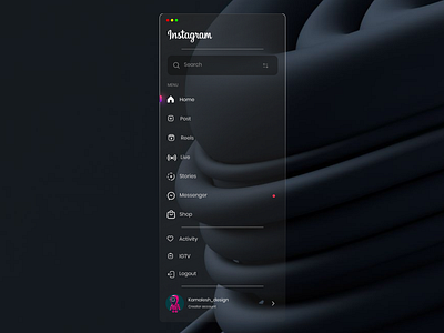 Instagram sidebar UI 3d animation app appui branding design graphic design illustration instagram logo motion graphics sidebar sidebarui ui uiux