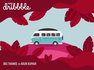 Hello Dribbble dribbble first shot illustration red color travel vector