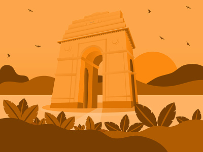 India Gate delhi design dribbble evening freedom icon illustration india india gate india ink moodboard new delhi summer ui vector yellow