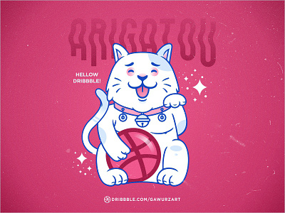 Arigatou! Hellow Dribbble ball cat dribbble invitation first shot flat hello hello dribbble illustration indonesia invitation logo vector