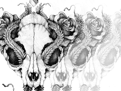 Dead Cat cat drawing laurel pencil rose skull tattoo