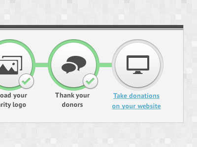 Charity Steps app charity check donor flow green grey interface onboarding steps ui web