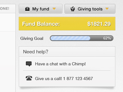 Sidebar button chimp dollars fund giving goal grey help money progress sidebar support ui yellow