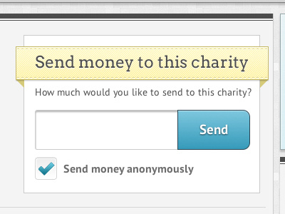 Send To Charity app blue button charity check checkbox checked chimp form input money ribbon send texture ui yellow