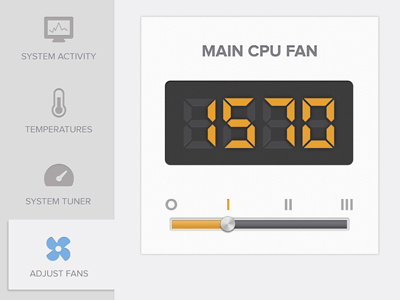 Fan Speed activity app clean cpu digital fan ios ipad mac numbers orange slider speed temperatures tuner ui