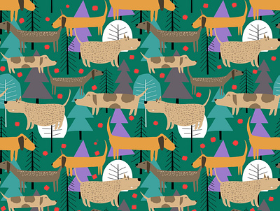 Dogs in the park seamless pattern design digital art dogs illustration fabric design for kids graphic design illustration pattern procreate seamless pattern textile wrapping