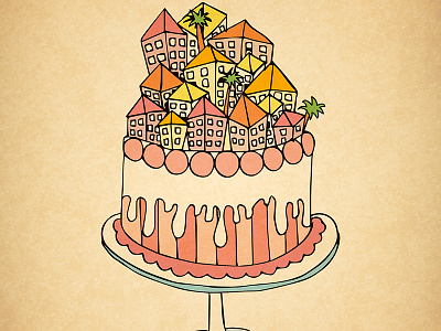 Cake Town not Cape brown cake cute dessert doodle drawing house illustration palm tree town tropical vintage
