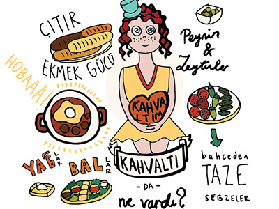 Cafe Illustration breakfast cute delicious doodle drawing food girl illustration pretty turkish typography woman