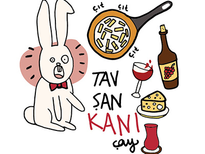 Cafe Illustration animal cartoon cheese doodle drawing drink food funny illustration rabbit typography wine